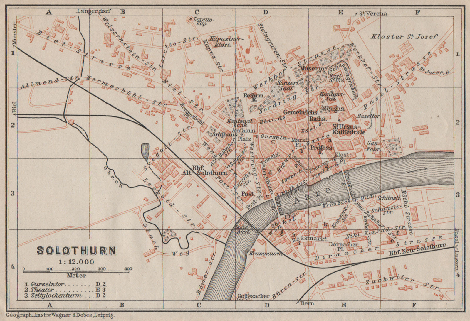 SOLEURE / SOLOTHURN. town city stadtplan. Switzerland Suisse Schweiz 1909 map
